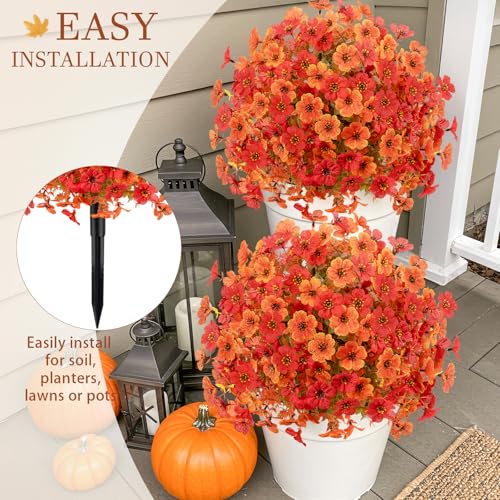 Fall Artificial Mums Flowers Topiary Balls 23 Inch - Orange & Red, 2 Pack