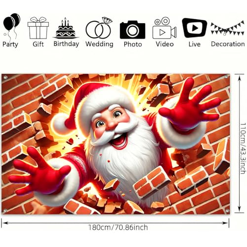 Christmas Backdrop 71 x 43 in Santa Claus Holiday Banner for Indoor Outdoor Use