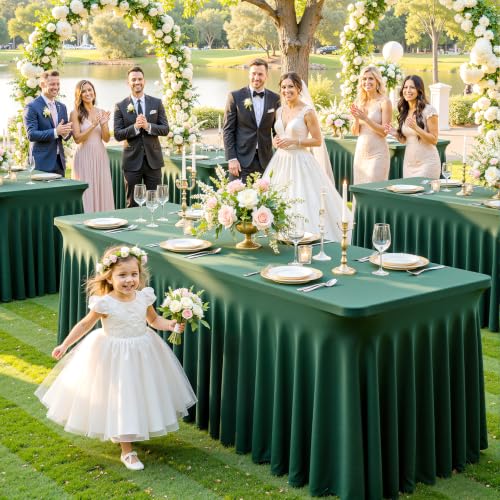 Gogoparti 4 Pack Hunter Green 6ft Rectangle Tablecloths, Elastic Fitted Warp-Free Spandex Table Covers