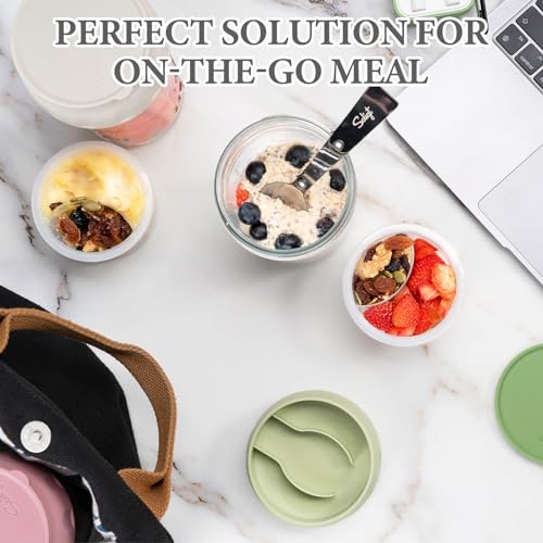 SOLIGT 4 Pack Overnight Oats Containers with Lids, Folding Spoons and
