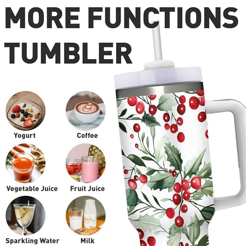 Christmas Holly 40 oz Insulated Tumbler – Dewoofly, 1200 ml with Lid & Straw