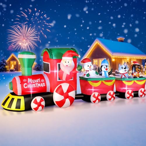 FunFanso 12 FT Christmas Inflatable Train with Santa Claus - Outdoor Holiday Decoration