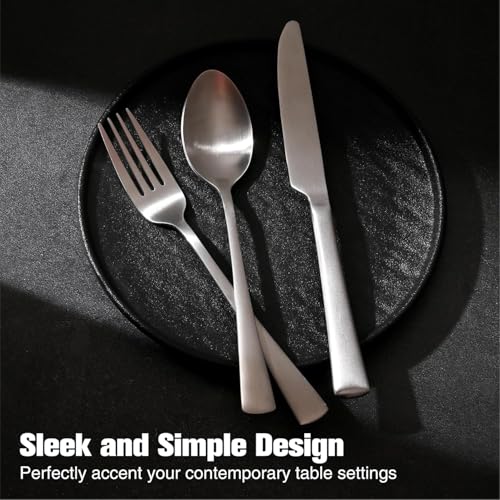 Matte Stainless Steel Flatware Set for 12 - 60 Pieces - Silverware Cutlery