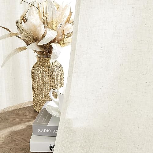 Joydeco Linen Curtains 2 Panel Set - Ivory on Linen, 100W x 84L Inches, Light Filtering, Rod Pocket Back Tab, Cream Drapes for Living Room, Pack of 2
