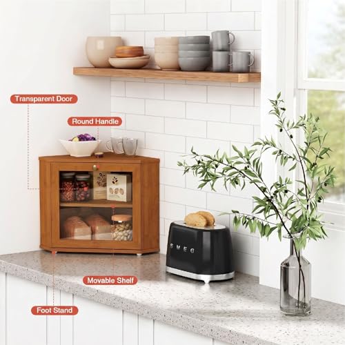 Walnut Corner Bread Box - Double Layer Kitchen Storage for Baked Goods