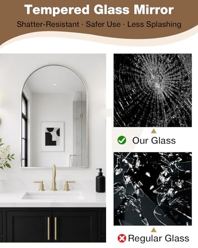 Umzodo 30x36 Arched Bathroom Vanity Mirror with Brushed Nickel Aluminum Frame - Horizontal/Vertical Mount