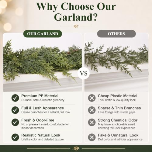 TOWPONICS 9FT Real Touch Cedar Garland - Greenery Christmas Decoration (Variation: 9FT / 1)