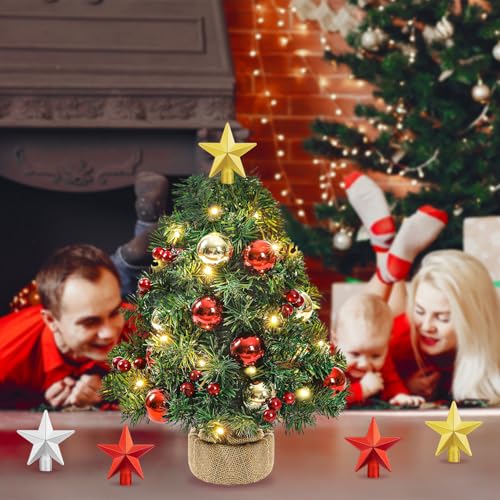 15Pcs Small Christmas Tree Topper, Mini Tree Topper Stars, 2.36 Inch Christmas Red Gold Silver Star Trees Top for Xmas Holiday Trees Ornament Home Decor