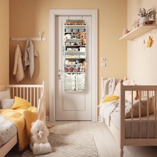 EZVERY Grey Hanging Baby Diaper Organizer with 3 Bins & Movable Caddy