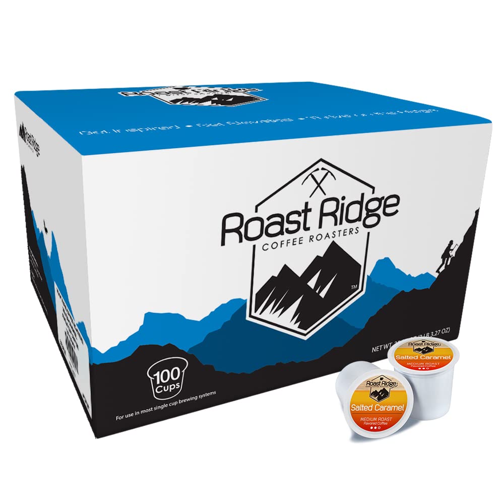 Roast Ridge Single Serve Coffee Pods - Salted Caramel Medium Roast for Keurig | 100 Count
