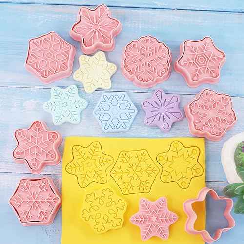 Snowflake Cookie Cutters Set 8 Pcs 3D Winter Holiday Cookies Cutter for Party Christmas Decoration (Xmas Snowflake)