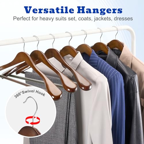 HOUSE DAY Premium Wooden Suit Hangers 6 Pack, Thick Wide Shoulder