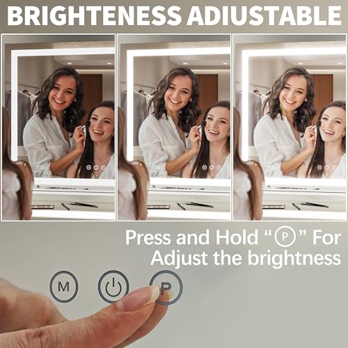 White 23x18 Inch Vanity Mirror with Lights - Adjustable Brightness & 3 Color Modes