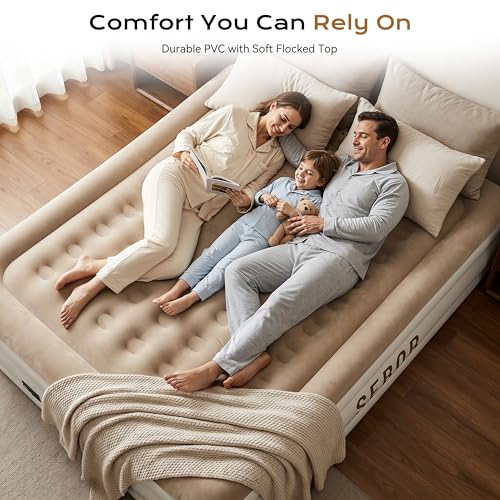 Sebor 13-inch Twin XL Air Mattress with Built-in Pump - Khaki White, Self-Inflating, Durable Guest & Camping Bed
