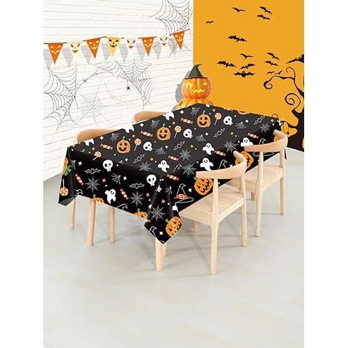 2Pack Halloween Plastic Tablecloths Christmas Plastic Table Covers Cloths BBQ Picnic Halloween Party Oil-Proof Waterproof Table Cloth Pumpkin Ghost TableCover 54 x 108 in