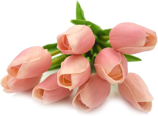 10 Eco-Friendly Light Pink Holland Tulip Artificial Flowers - Realistic Latex Decor for Christmas & Parties