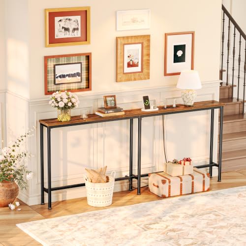 Huuger 70.8 Inch Console Table, Skinny Sofa Table with Charging