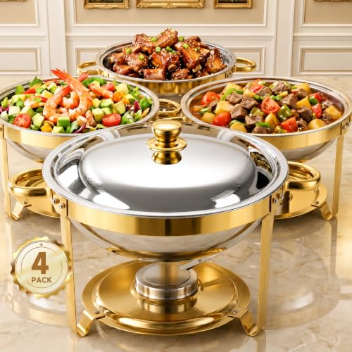 Skaqwuan 4-Pack Golden 6QT Stainless Steel Chafing Dishes for Buffet Food Warmers