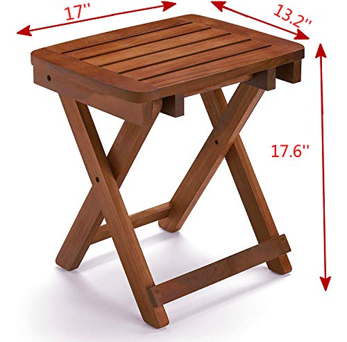 Portable Bamboo Shower Bench - Folding Shower Stool Seat Chair Support Up to 500LBS