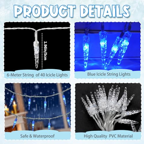Christmas Icicle Light£¬19.6ft 40 LED Blue Icicle String Lights Indoor, Hanging Icicle Christmas Lights for Eave Holiday Garden Indoor Outdoor Xmas Decorations