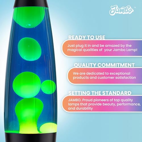 JAMBO 16" Blue Liquid Wax Mood Lamp with Black Base - Relaxing Night Light for Home & Bedroom