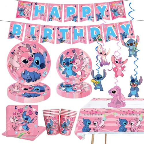 Pink Stitch Party Supplies Set - Plates, Cups, Banner & Decorations for Birthdays