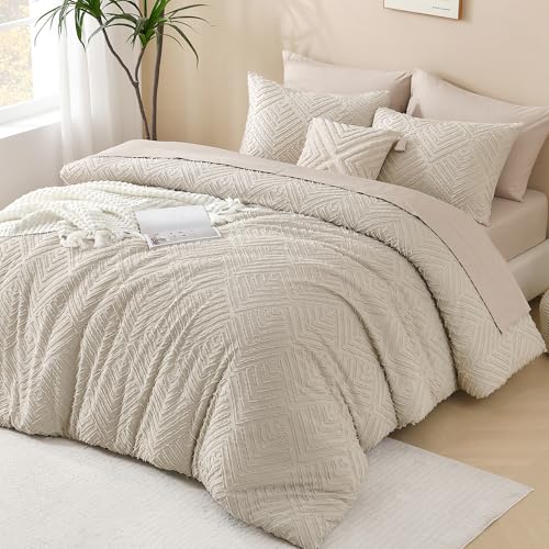 Andency Oatmeal Super King Comforter Set - Reversible Boho Bedding 120x120