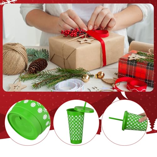 Maxcheck 18 Pack Christmas Tumblers with Straw and Lid 24 oz Plastic Cups