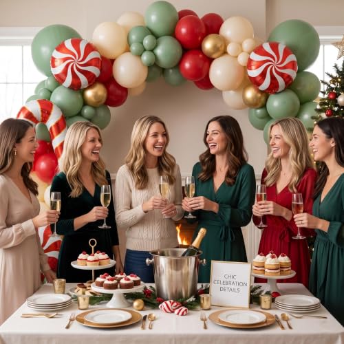 Jenlion 136Pcs Christmas Balloon Arch Kit with Large Mylar Foil Balloons - Red, Sage Green, White