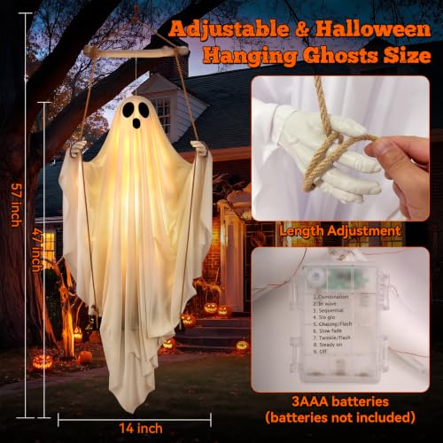 Halloween Decorations Outdoor - 5FT Hanging Swing Ghost with Remote