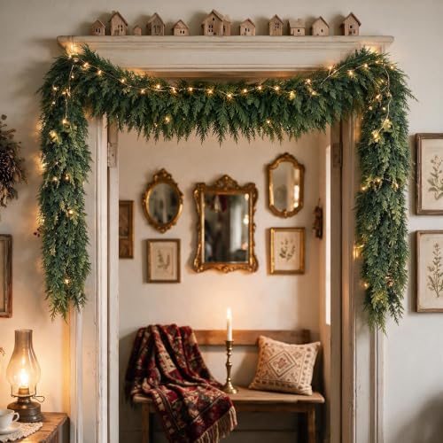 Green 9FT Christmas Cedar Garland Artificial Greenery for Holiday Decor