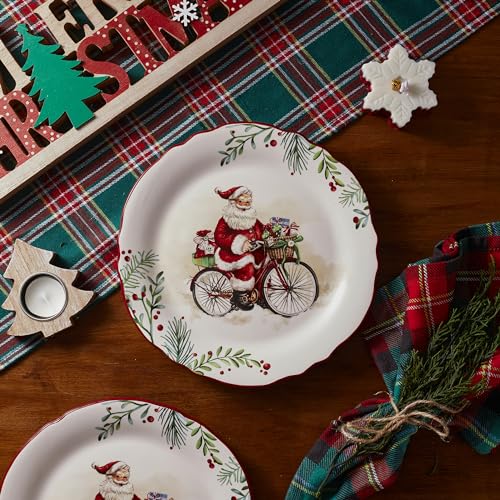 Bico Santa On The Way Scalloped Christmas Salad Plates Set of 4, 8.75 Inch