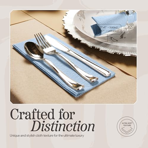 NAPEREE Disposable Cloth-Like Paper Napkins 200 Pack 12x17 Blue Denim - Elegant Dinner & Party Tableware