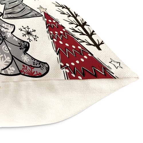 ARPOVIST Christmas Pillow Covers Set of 4 — 18x18 Inch Bow Edition, Red & Black Buffalo Plaid with Trees, Snowflakes & Bow