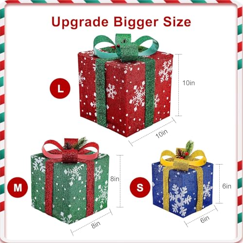 Lightess Snowflake Christmas Lighted Gift Boxes Set of 3 - Battery Operated Indoor Outdoor Holiday Decor