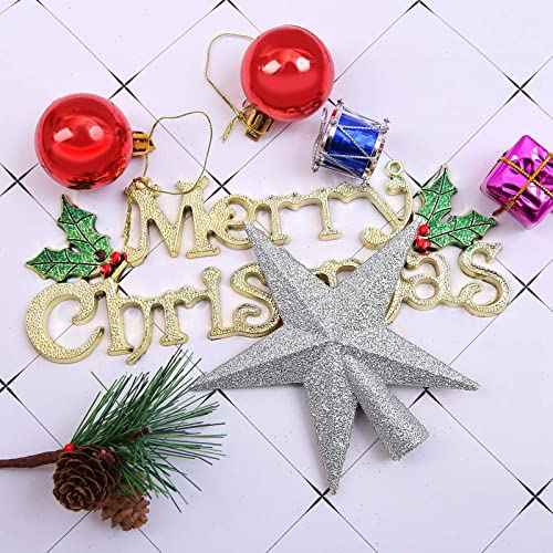 Aneco 2 Pack Glittered Christmas Tree Topper Star Treetop for Small Christmas Tree Decoration or Home Decor, Hard Plastic, 4 inches