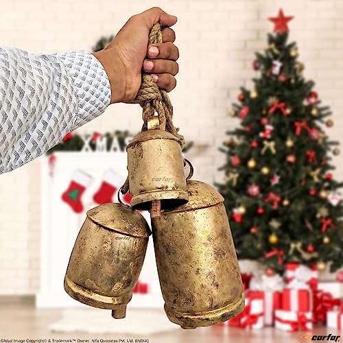 Carfar Medium Rustic Shabby Chic Cow Bell Set - Handmade Metal Christmas Decor