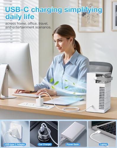 Mini Evaporative Cooler, Mist Fan Portable Air Conditioners, White