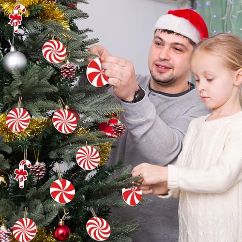 Wooden Peppermint Candy Cane Ornaments - 35-Pack Christmas Tree Decorations