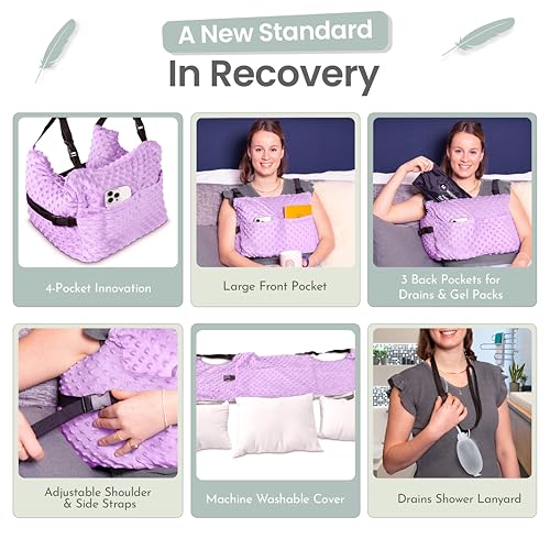 Purple Post Mastectomy Recovery Pillow Set with Gel Pack & Accessories