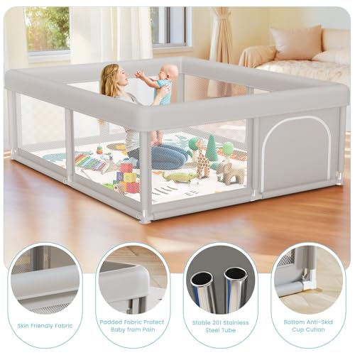 Baby Playpen with Mat and Ocean Balls - 50x50 Inch Safe Toddler Play Yard