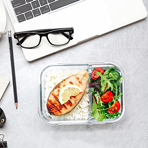 Glass Meal Prep Containers 36 oz with 2 Compartments and Locking Lids - Gray - 5 Pack