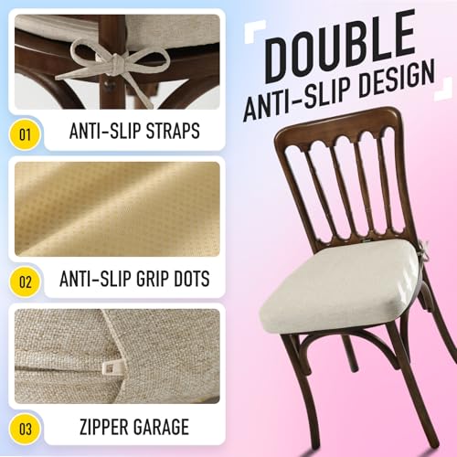 Cream Cooling Gel Memory Foam Chair Cushions Set of 4 - 16x17 Inch U-Shaped Non Slip Seat Pads for Dining & Office