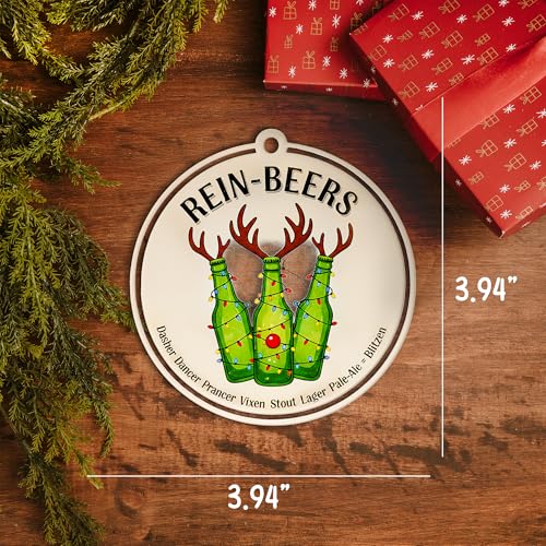 LINHARA Rein-Beers Beer Ornament Acrylic Suncatcher for Christmas Tree Funny Holiday Decor