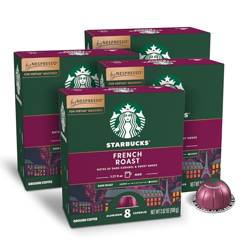Starbucks French Roast Coffee Pods for Nespresso Vertuo - 8 Count Pack of 4 - Dark Roast, 32 Pods