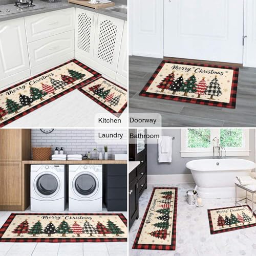 Ghroiep 2-Piece Christmas Kitchen Rugs Set Beige-Red 17x47 + 17x30 Non-Slip Microfiber
