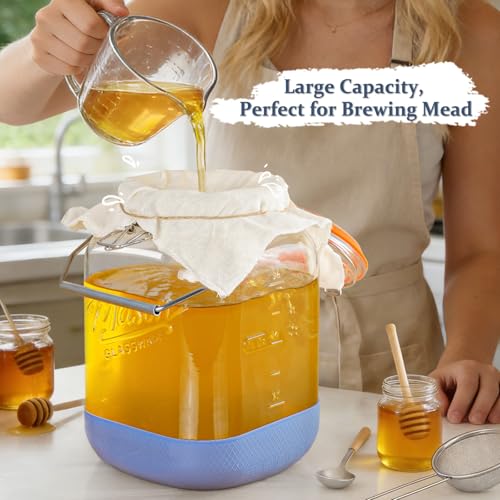 Folinstall 1 Gallon Fermentation Jar Set with Handles & Airlocks – 2 Pack for Mead, Wine, Sourdough