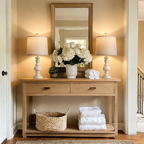 BOBOMOMO Antique White Rustic 20.5-Inch Table Lamp Set of 2 – Small Size, Farmhouse Bedroom Decor