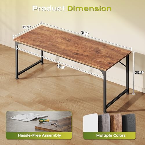 PRAISUN 55 Inch Rustic Brown Computer Desk - Spacious Home Office Workspace