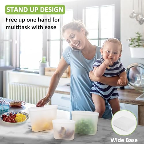 Reusable Silicone Food Storage Bags Set - Translucent 12 Pack (M+S+XS)